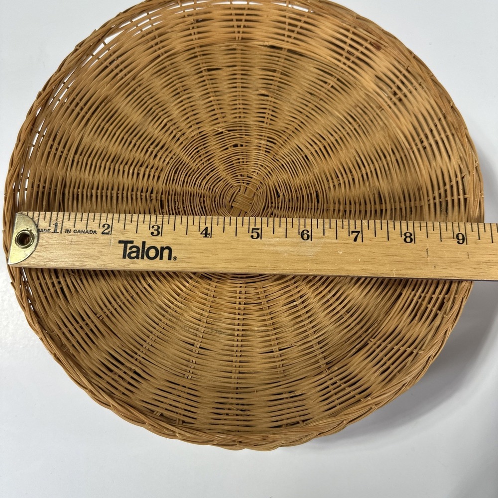 Vintage Wicker Paper Plate Holders Set of 7 Boho Rattan Round Basket 9" - Picture 6 of 6